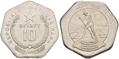 Мадагаскар 10 ариари 1999 KM 27 сталь плакированная никелем UNC 4604-817
