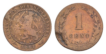 Нидерланды 1 цент 1881 Виллем III (1849-1890) KM 107 бронза 66-144