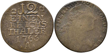 ПРУССИЯ 1/12 ТАЛЕРА 1765 А, БОЛЬШАЯ ГОЛОВА, ФРИДРИХ II (1740-1786) KM 298 серебро 4398-345