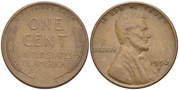 США 1 ЦЕНТ 1956 D, ЛИНКОЛЬН KM А132 медь цинк 218-1027