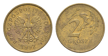 Польша 2 гроша 1992 Y 277 марганец латунь aUNC 4625-149