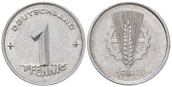 ГДР 1 пфенниг 1948 A KM 1 алюминий aUNC 218-1146