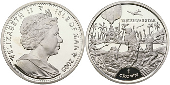 Остров Мэн 1 крона 2005 Награды - Серебряная звезда KM 1226a серебро PROOF 1530-1425