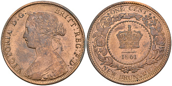 Канада, Нью-Брансуик 1 цент 1861 Виктория (1837-1901) KM 6 медь    4601-1032