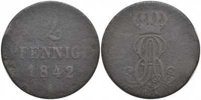 Ганновер 2 пфеннига 1842 A, Эрнст Август (1837-1851) KM 174.1 медь 4681-134