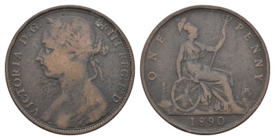 Великобритания 1 пенни 1890 Виктория (1837-1901) KM 755, Spink 3954 бронза 4661-421