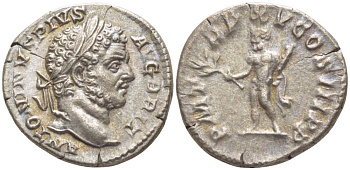 Римская Империя денарий 212 Каракалла, ANTONINVS PIVS AVG BRIT, бюст императора / PM TRP XV COS III PP, Геракл, Рим, 3,39 гр RIC 192 серебро 1073-18-63