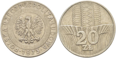 Польша 20 злотых 1973 монетный двор Кремница KM 67, Parchimowicz 245a медно-никель 4542-1213