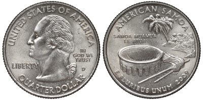 США 25 центов = квотер 2009 D, серия штаты США, Американское Самоа KM 448 медь плакированная медно-никелем 4525-1225