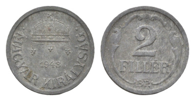 Венгрия 2 филлера 1943 BP KM 519 цинк 4665-544
