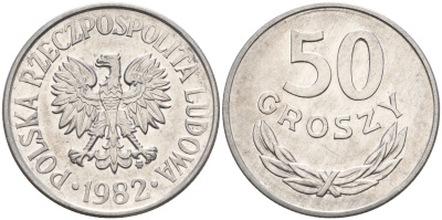 Польша 50 грошей 1982 MW KM 48.1 алюминий  UNC  4161-144
