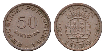 Португальский Тимор 50 сентаво 1970 год-тип KM 18 бронза 4669-736