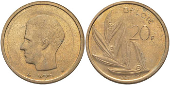 БЕЛЬГИЯ 20 ФРАНКОВ 1981 BELGIE, БОДУЭН I (1951-1993) KM 160 никель бронза 115-733