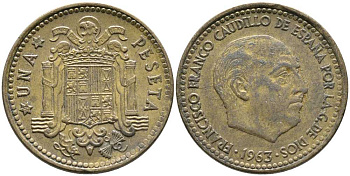 Испания 1 песета 1963 (64) Франсиско Франко (1939-1975) KM 775 алюминиевая бронза 110-1141