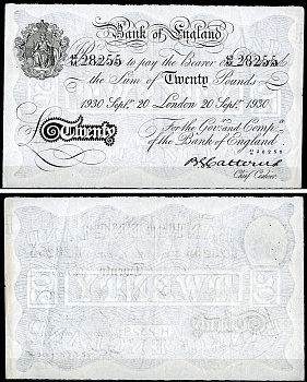 Англия 20 фунтов 1930 Лондон, 20 сентября, Операция "Бернхард", фальшивка в ущерб денежному обращению PW № RB172, Pick 337 a  бумага   444-56-1-1