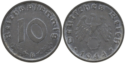 Германия 10 рейхспфеннигов 1944 B KM 101, J.371 цинк 4151-315
