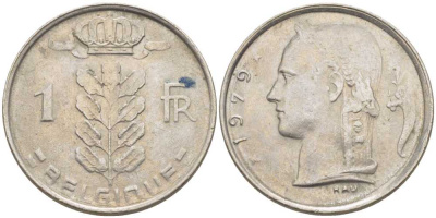 БЕЛЬГИЯ 1 ФРАНК 1979 BELGIQUE, БОДУЭН I (1951-1993) KM 142.1 медно-никель 119-531