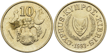 Кипр 10 центов 1993 KM 56.3 никель латунь 4141-1213