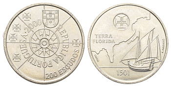 Португалия 200 эскудо 2000 Флорида KM 730 медно-никель UNC 4677-625