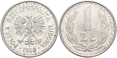 ПОЛЬША 1 ЗЛОТЫЙ 1988 MW KM 49.2 алюминий 106-544