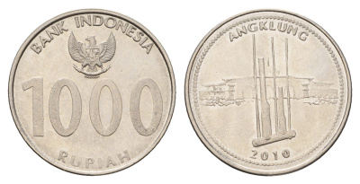 Индонезия 1000 рупий 2010 KM 70 сталь плакированная никелем UNC 4675-121