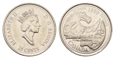 Канада 25 центов 1999 Миллениум - Октябрь 1999, Дань первым нациям KM 351 никель aUNC 113-831