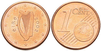 ИРЛАНДИЯ 1 ЕВРОЦЕНТ 2002 KM 32 сталь плакированная медью UNC 214-234