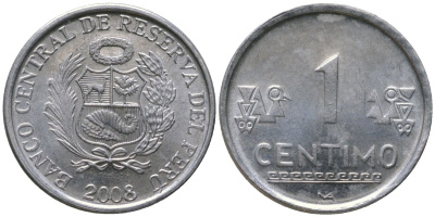 Перу 1 сентимо 2008 LIMA KM 303.4a, Schon 102a алюминий UNC 4532-1124