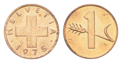 Швейцария 1 раппен 1975 KM 46 бронза UNC 4708-258