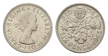 Великобритания 6 пенсов 1965 Елизавета II (1952-2022) KM 903, Spink 4149 медно-никель 4655-266