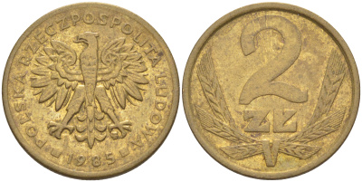 ПОЛЬША 2 ЗЛОТЫХ 1985 MW KM 80.1 латунь 3309-734