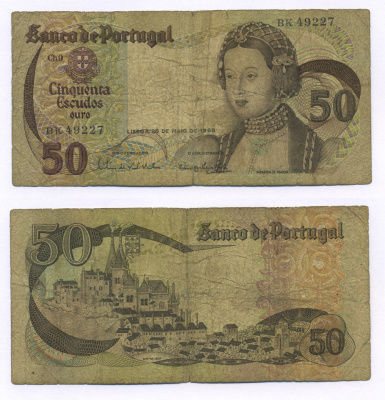 ПОРТУГАЛИЯ 50 ЭСКУДО 1968 28 МАЯ 1968, МАРИЯ АДЕЛАИДА ПОРТУГАЛЬСКАЯ Pick 174a бумага 7205-29-3