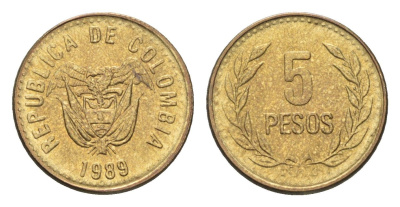 Колумбия 5 песо 1989 KM 280 медь алюминий никель UNC 4664-137