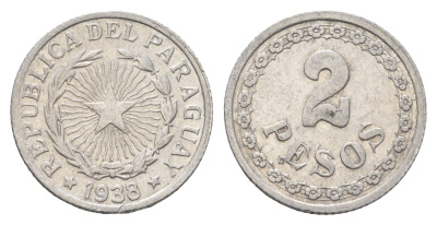 Парагвай 2 песо 1938 год-тип KM 17 алюминий 4666-1036