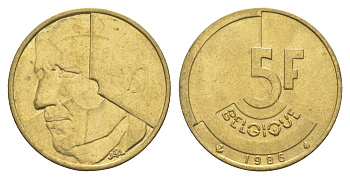 Бельгия 5 франков 1986 Belgique, Бодуэн I (1951-1993) KM 163 медь алюминий никель 4539-124