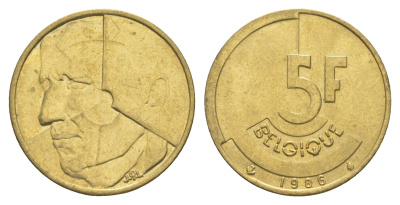 Бельгия 5 франков 1986 Belgique, Бодуэн I (1951-1993) KM 163 медь алюминий никель 4539-124
