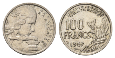 Франция 100 франков 1957 B KM 919.2 медно-никель    4660-333
