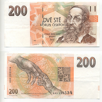 Чехия 200 крон 1993  Pick 6 a  бумага   аUNC 6293-38-2