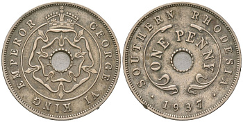 Южная Родезия 1 пенни 1937 Георг VI (1936-1952) KM 8 медно-никель 4616-112