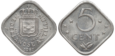 Нидерландские Антилы 5 центов 1981 Беатрикс (1980-2013) KM 13 медно-никель 4610-1012