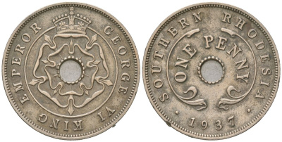 Южная Родезия 1 пенни 1937 Георг VI (1936-1952) KM 8 медно-никель 4616-112