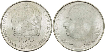 Чехословакия 100 крон 1977 100 лет со дня смерти Вацлав Холлар (1607-1677) KM 88 серебро UNC 1517-1333