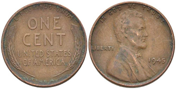 США 1 ЦЕНТ 1945 ЛИНКОЛЬН KM А132 медь цинк 218-211