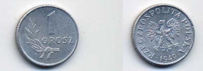 ПОЛЬША 1 ГРОШ 1949 KM 39 алюминий 58-165