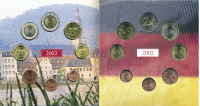 Германия набор из 3 евронаборов по 8 монет 2002-2004 буква D, мондвор Мюнхен, оригинальный набор в картонном буклете UNC 2-5-1-09