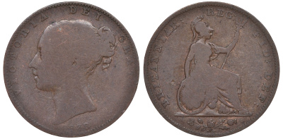 Великобритания 1 фартинг 1838 Виктория (1837-1901) KM 725, Spink 3950 медь 4610-811