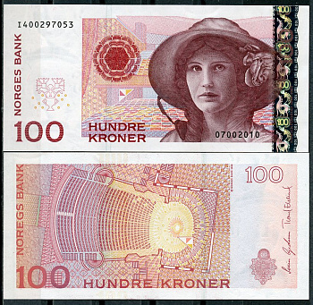 Норвегия 100 крон 2010 Кирстен Флагстад, театр Pick 49 e  бумага  UNC (пресс) 446-29-3