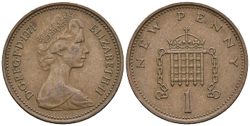 Великобритания 1 пенни 1971 Елизавета II (1952-2022) KM 915, Spink 4237 (B1) бронза 4609-459
