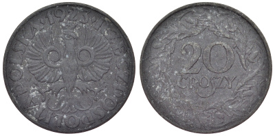 Польша 20 грошей 1923 (1941-1944) w, германская оккупация, Вторая мировая война KM 37 KM 37 цинк 4119-1012