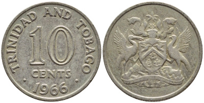 Тринидад и Тобаго 10 центов 1966 герб KM 3 медно-никель 4396-824